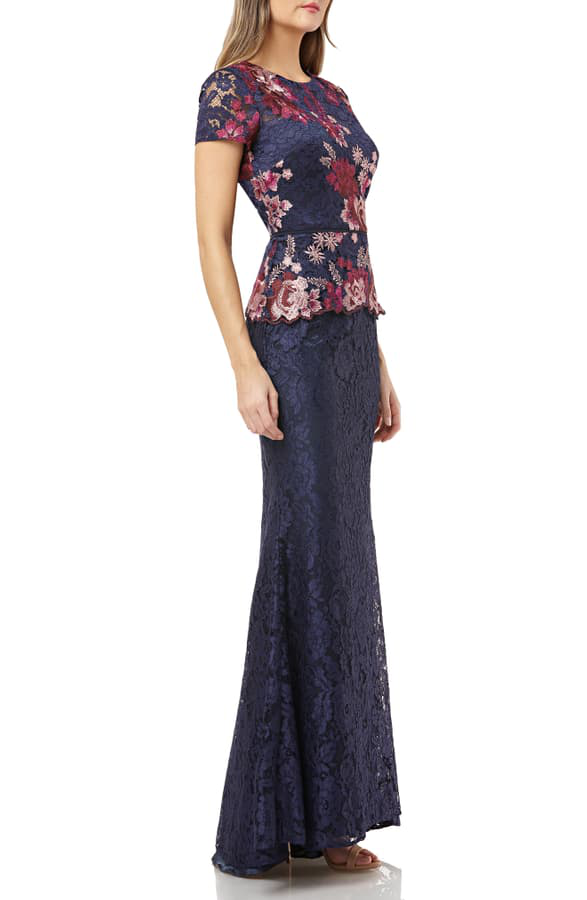 JS Collections Lace Peplum Dress - Navy Fuchsia