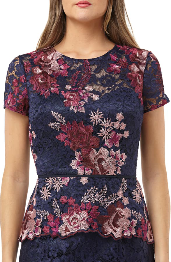 JS Collections Lace Peplum Dress - Navy Fuchsia