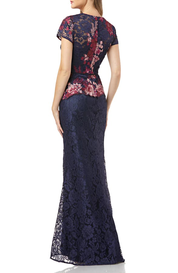 JS Collections Lace Peplum Dress - Navy Fuchsia