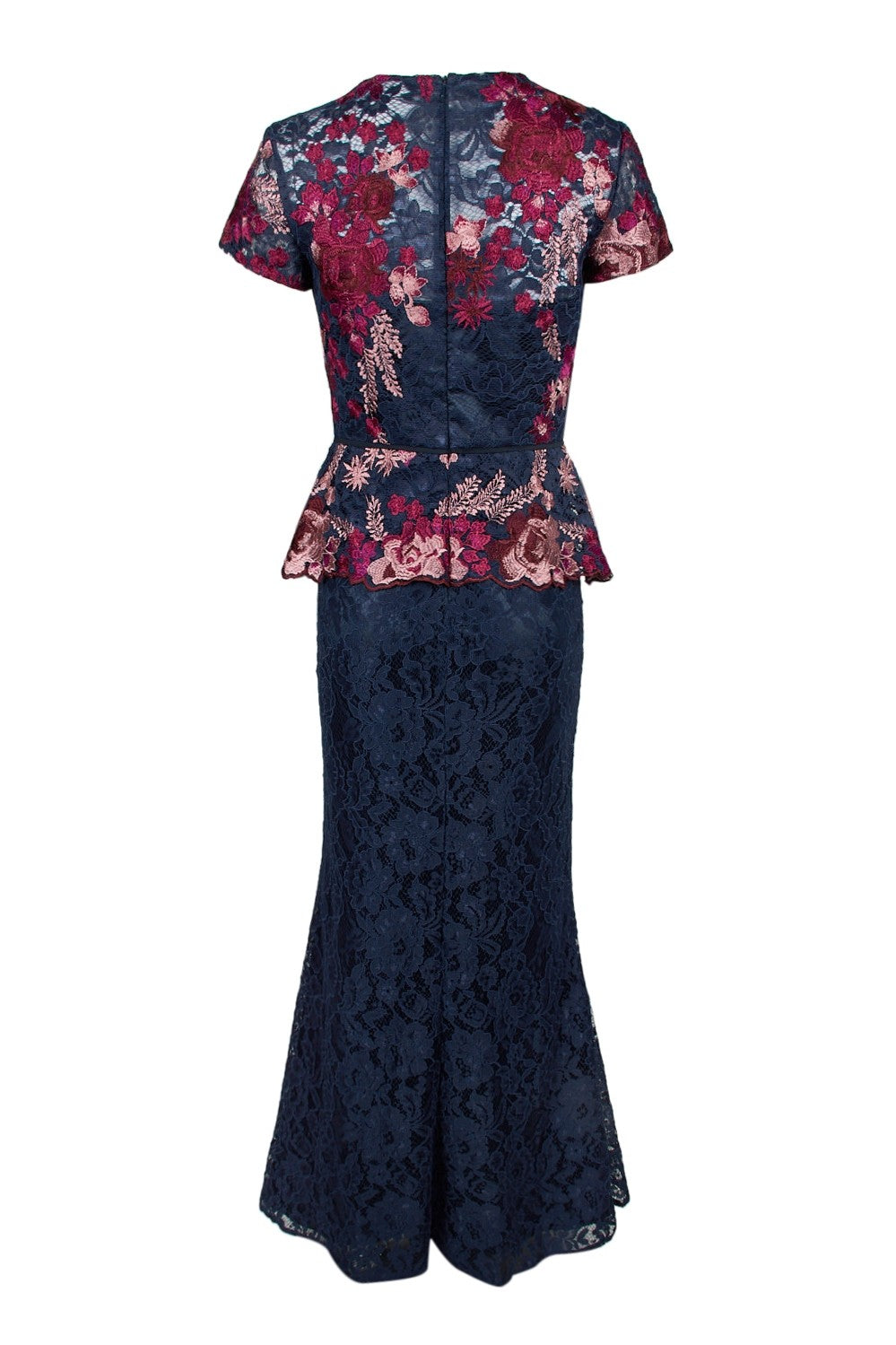 JS Collections Lace Peplum Dress - Navy Fuchsia