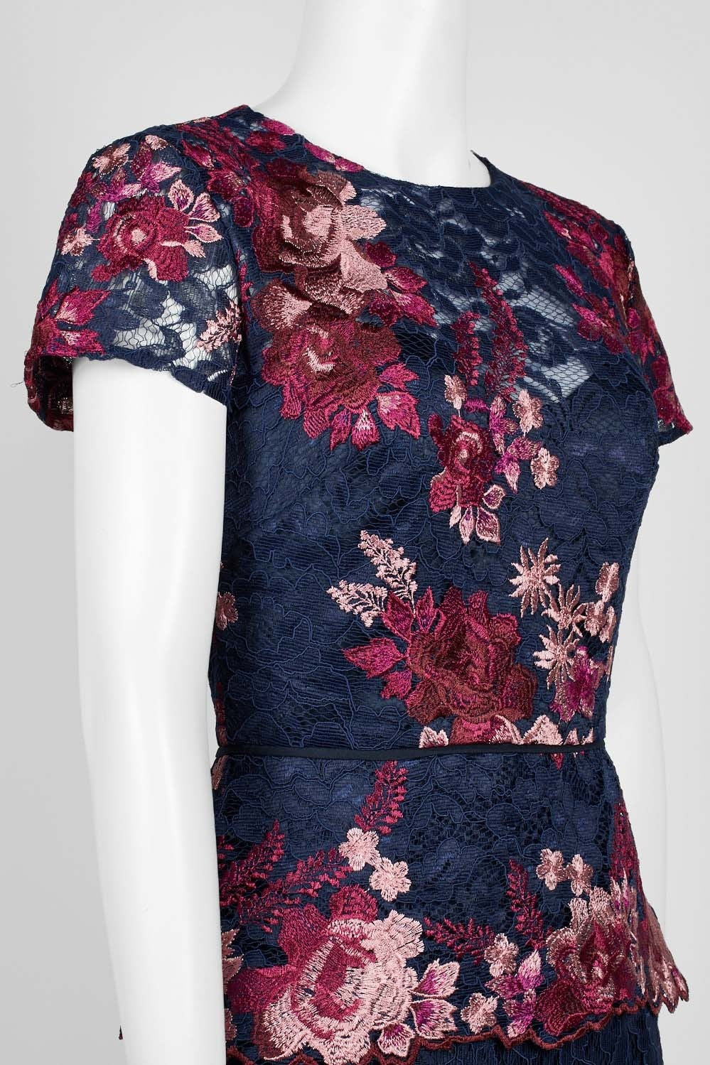 JS Collections Lace Peplum Dress - Navy Fuchsia