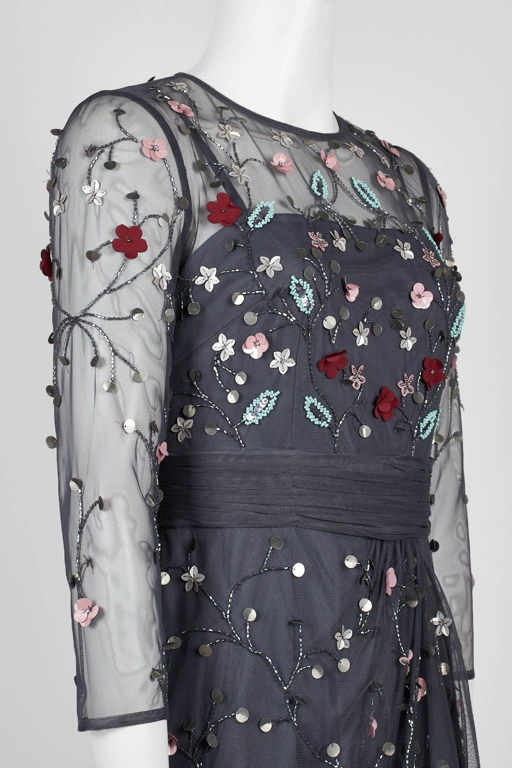 JS Collections Floral Beaded Gown - Charcoal Multi