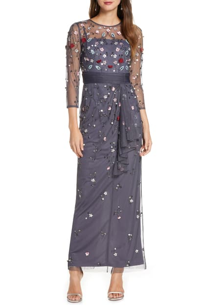 JS Collections Floral Beaded Gown - Charcoal Multi