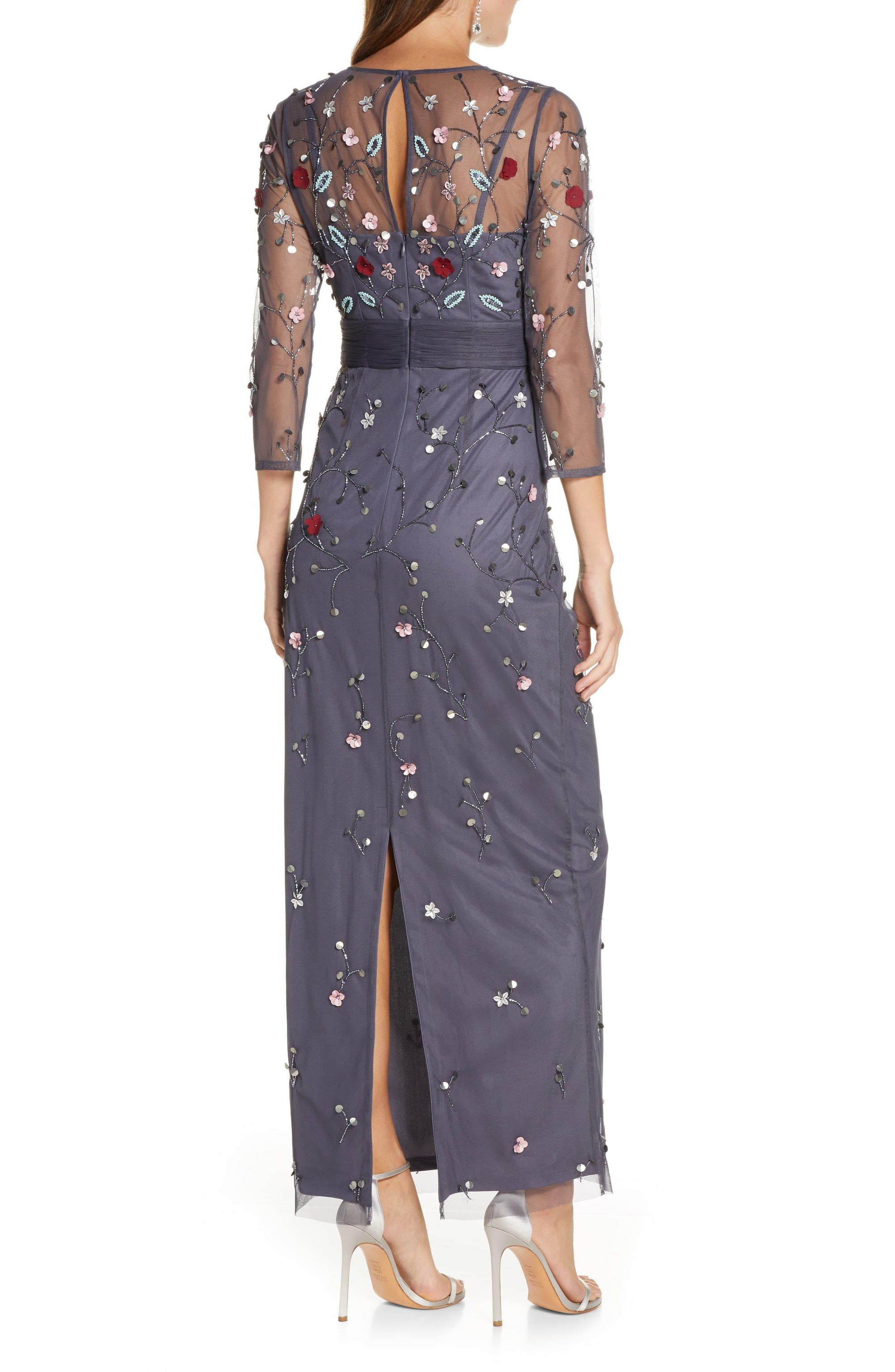 JS Collections Floral Beaded Gown - Charcoal Multi