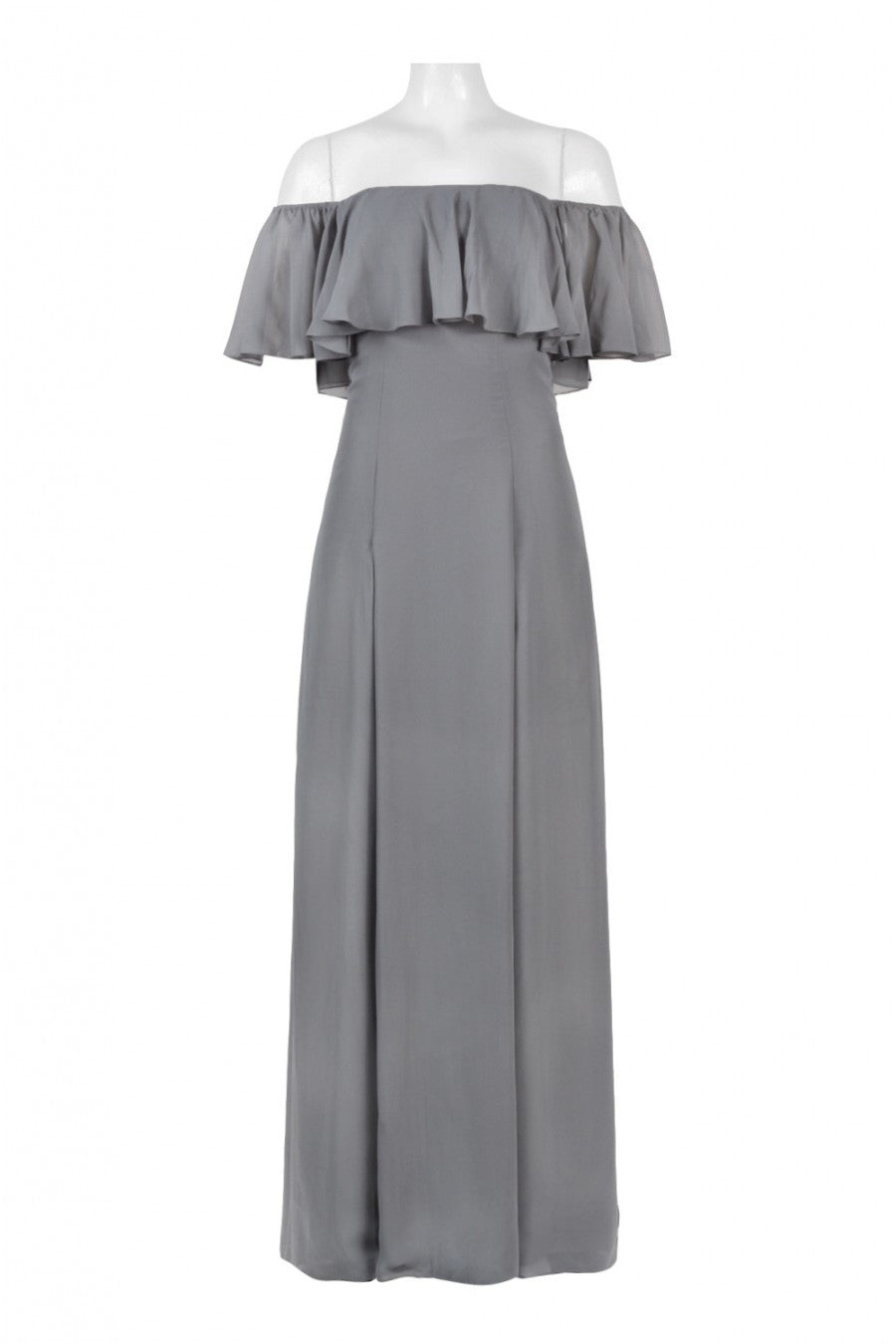 Monique Lhuillier Off the Shoulder Chiffon Gown - Steel Gray