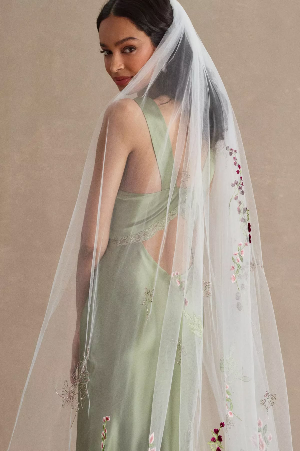 Theia Jasper Embroidered Cathedral Veil - Multi Color