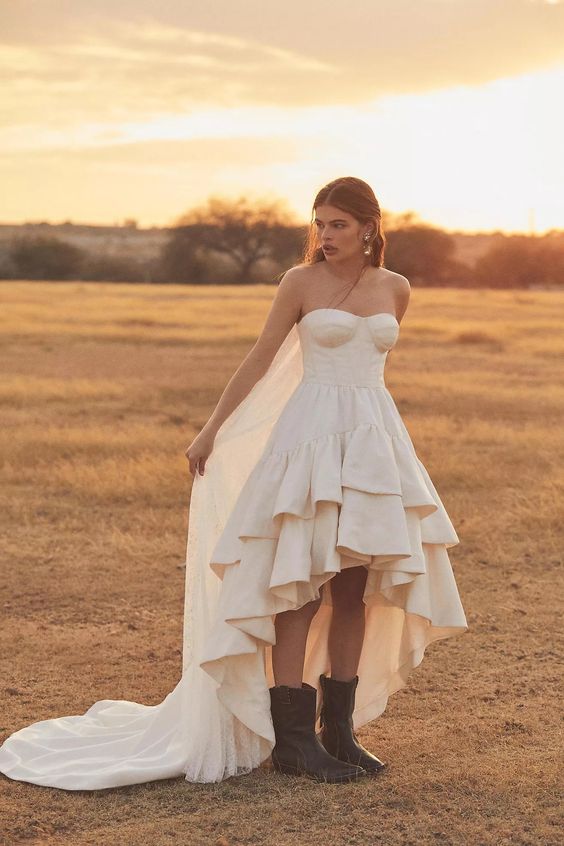 BHLDN Paisley High-Low Strapless Moire Gown