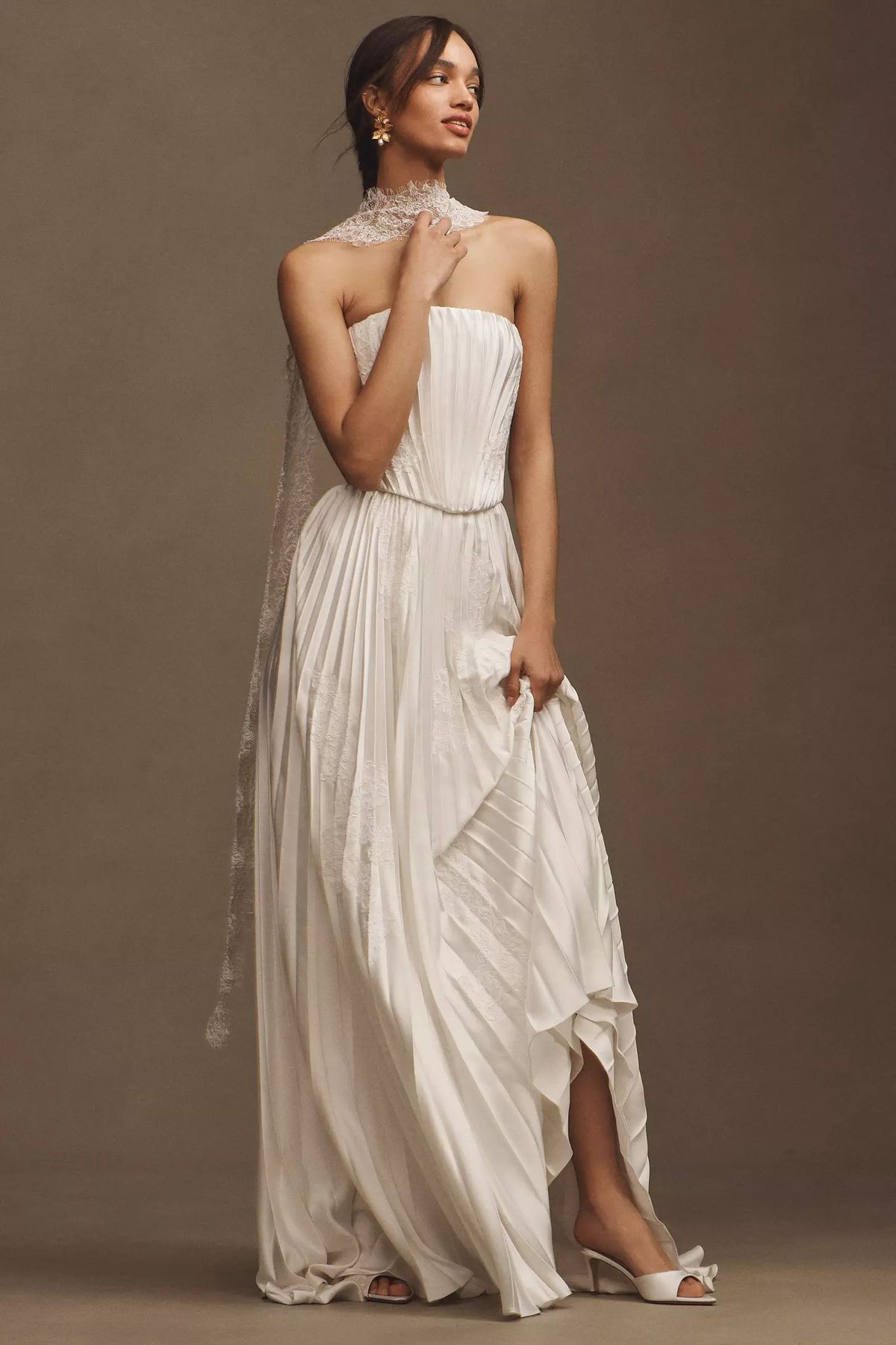 Watters Loen Plissé Gown