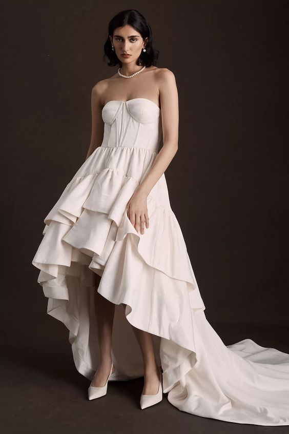 BHLDN Paisley High-Low Strapless Moire Gown