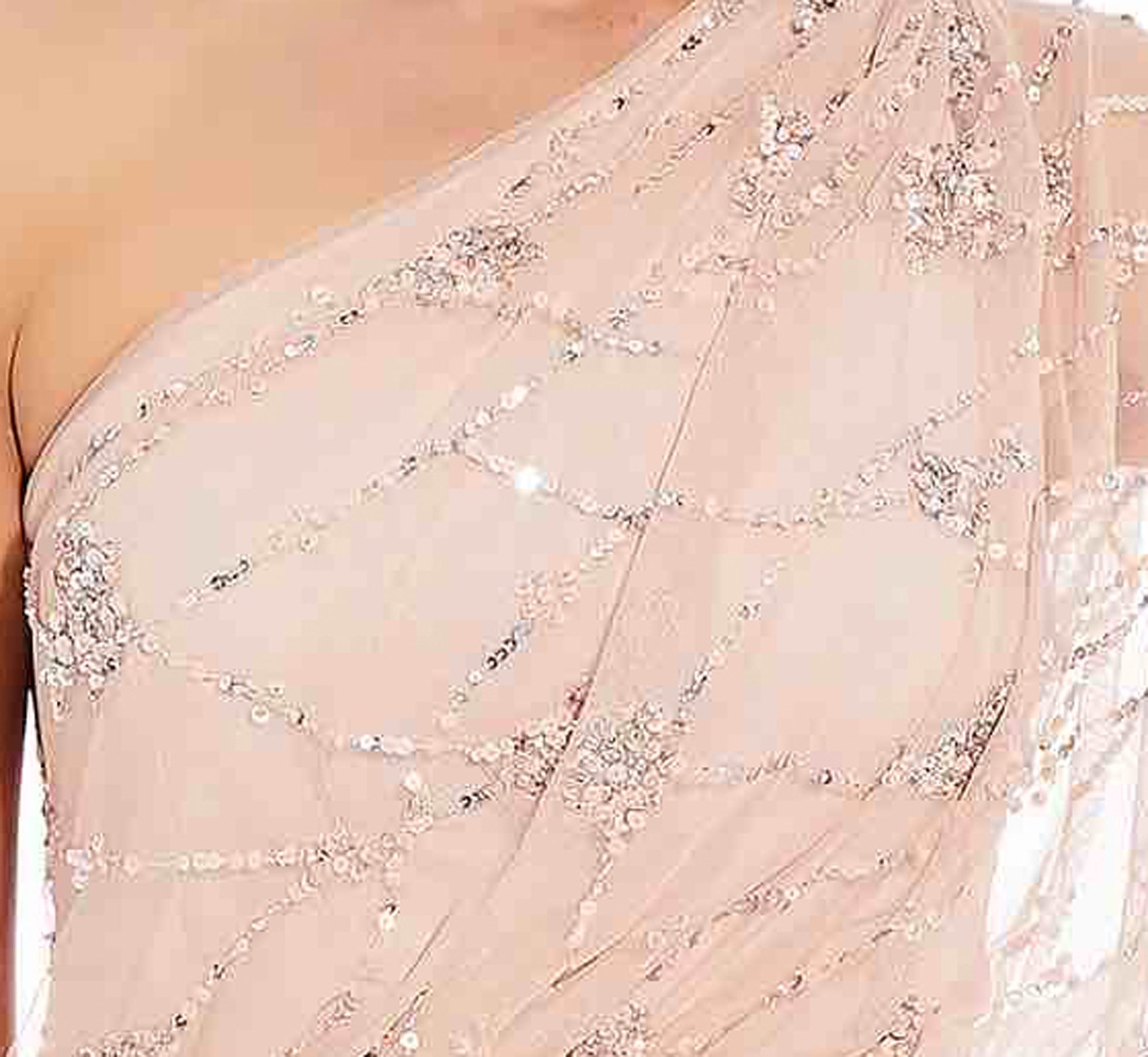 Adrianna Papell One Shoulder Beaded Gown - Blush