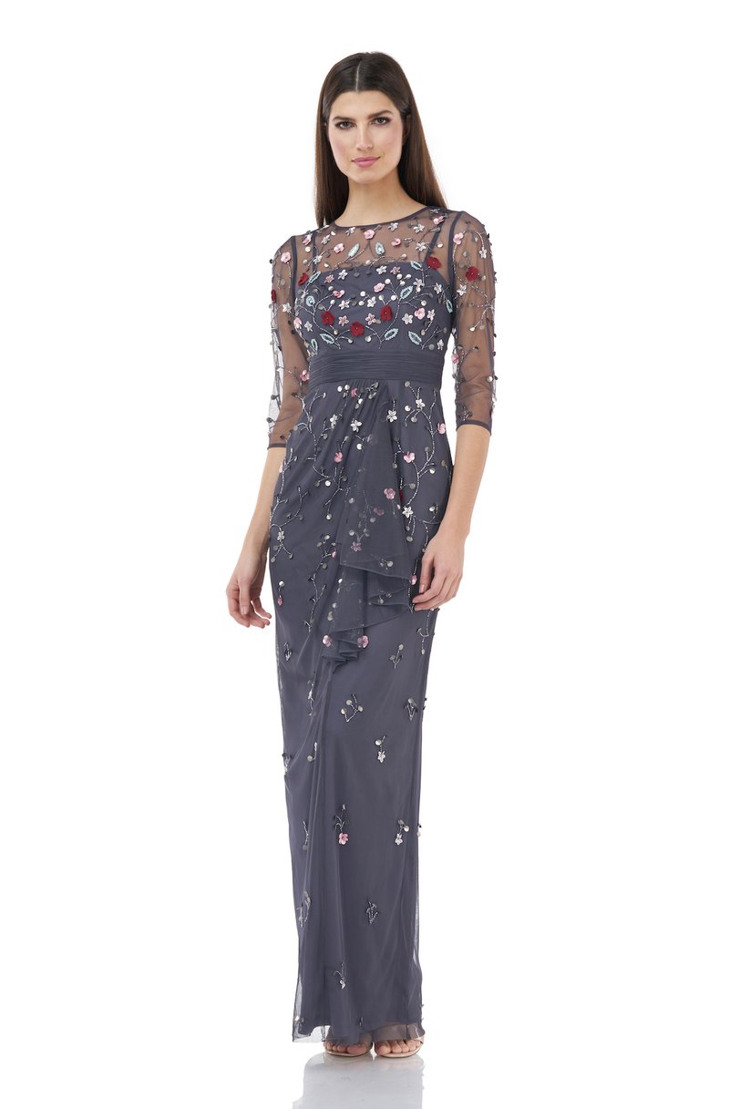 JS Collections Floral Beaded Gown - Charcoal Multi