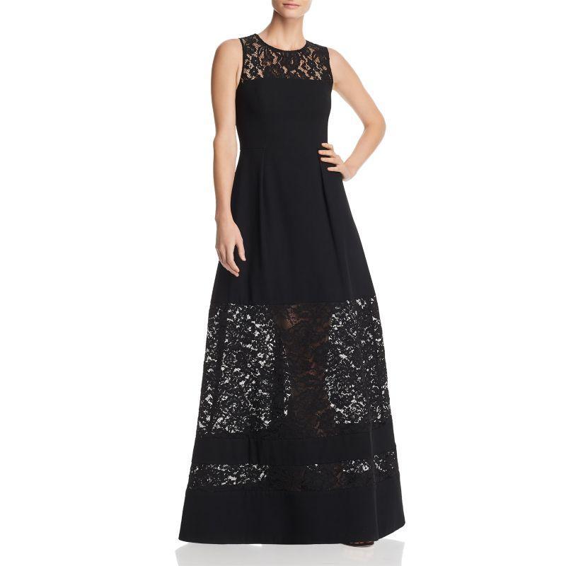 Aidan Mattox Lace Inset Crepe Gown -  Black