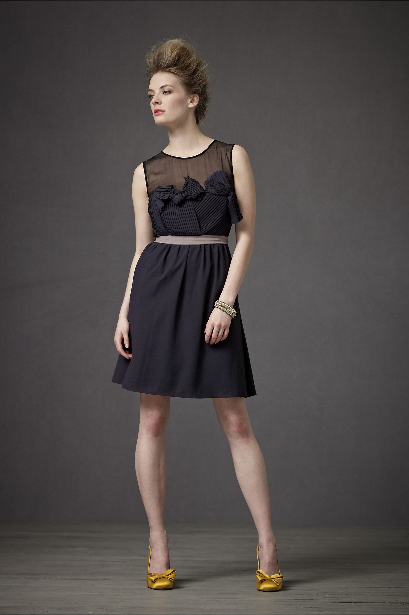 BHLDN Origami Pleated Dress - Charcoal