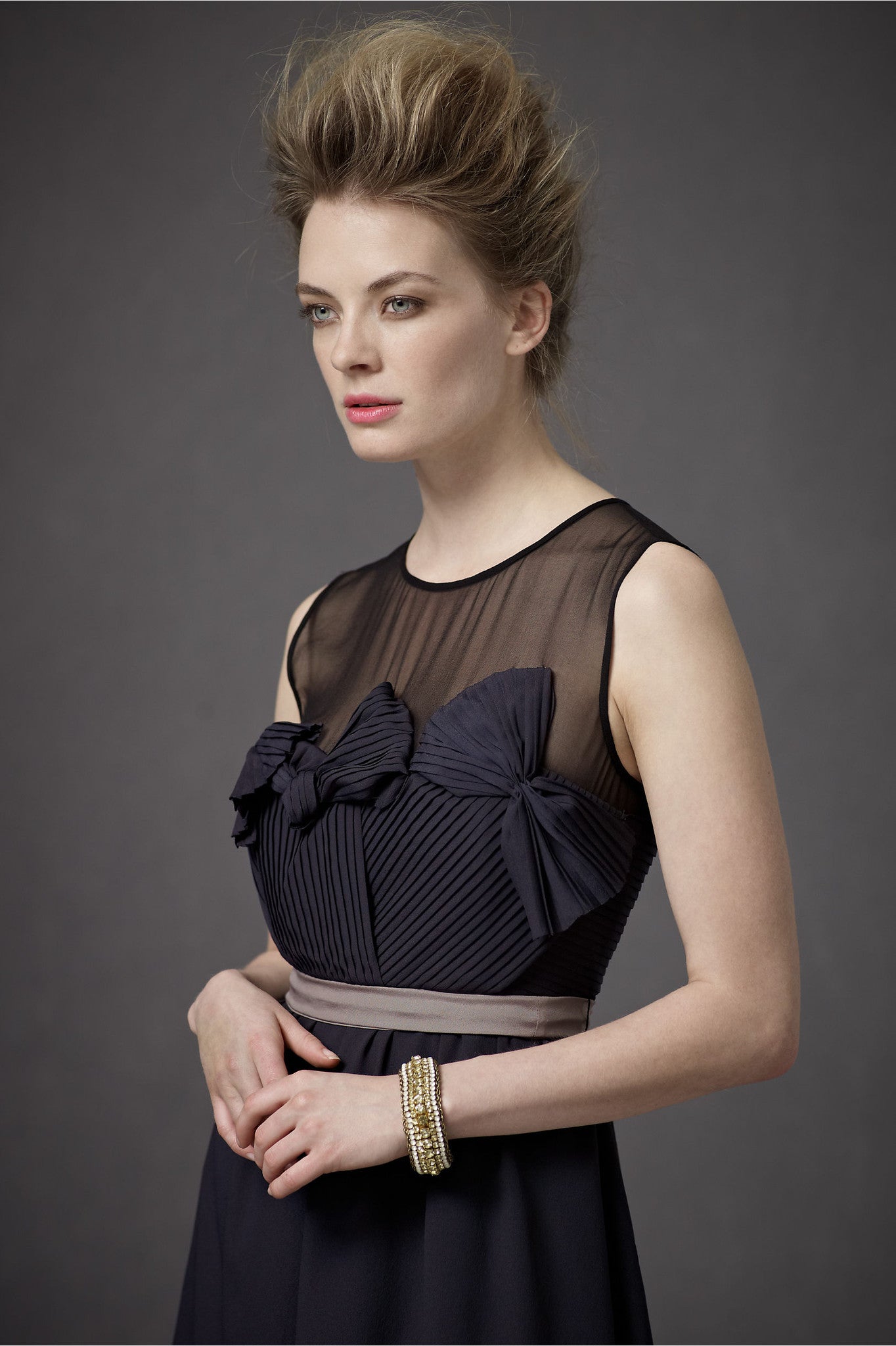 BHLDN Origami Pleated Dress - Charcoal