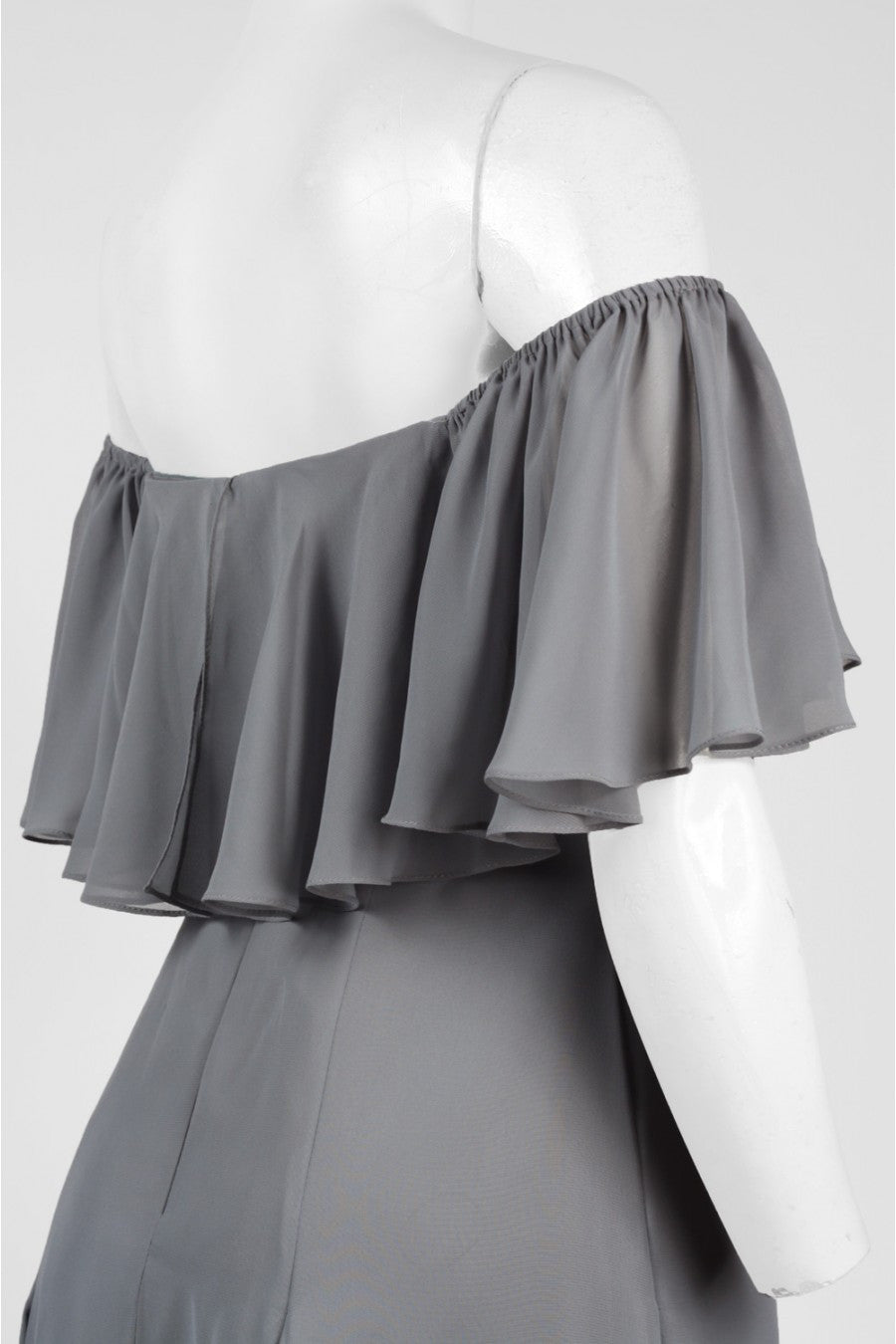 Monique Lhuillier Off the Shoulder Chiffon Gown - Steel Gray